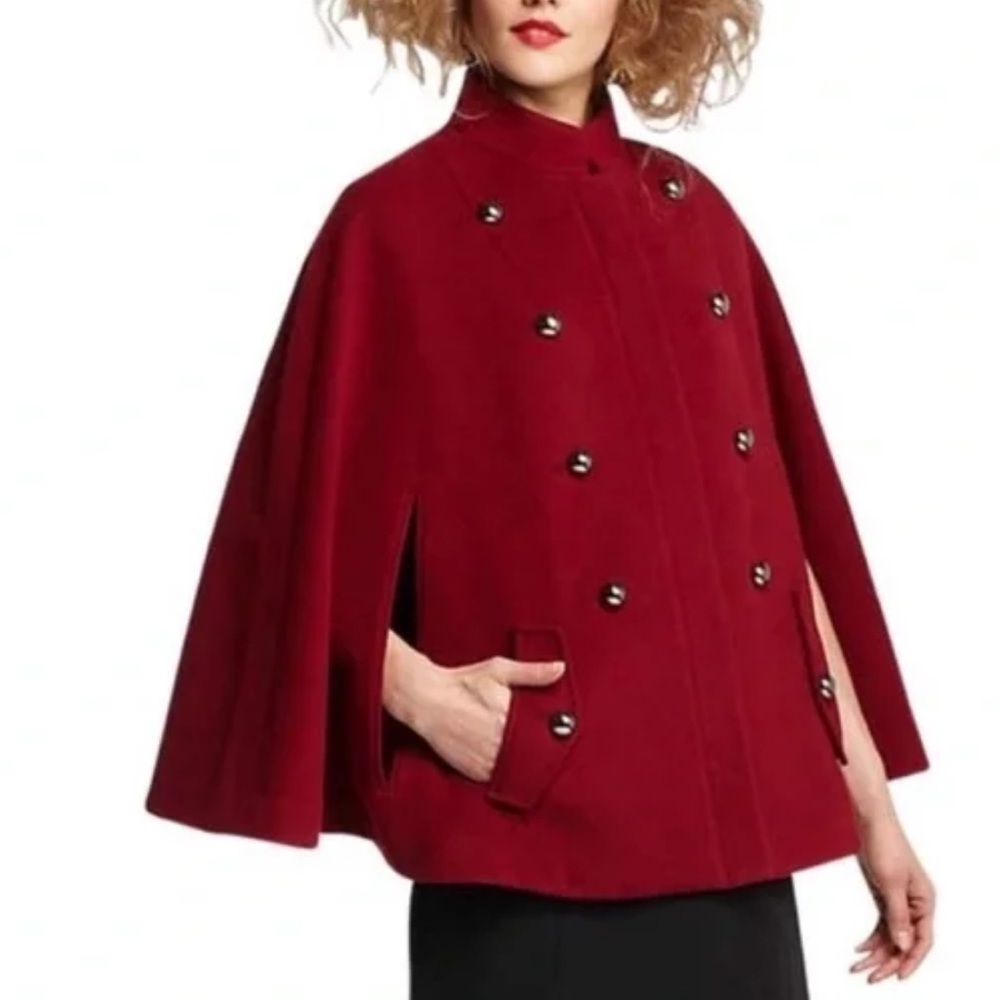 ANTHROPOLOGIE LEIFSDOTTIR Burgundy Red Zip Maisie Poncho Cape Jacket Size Small